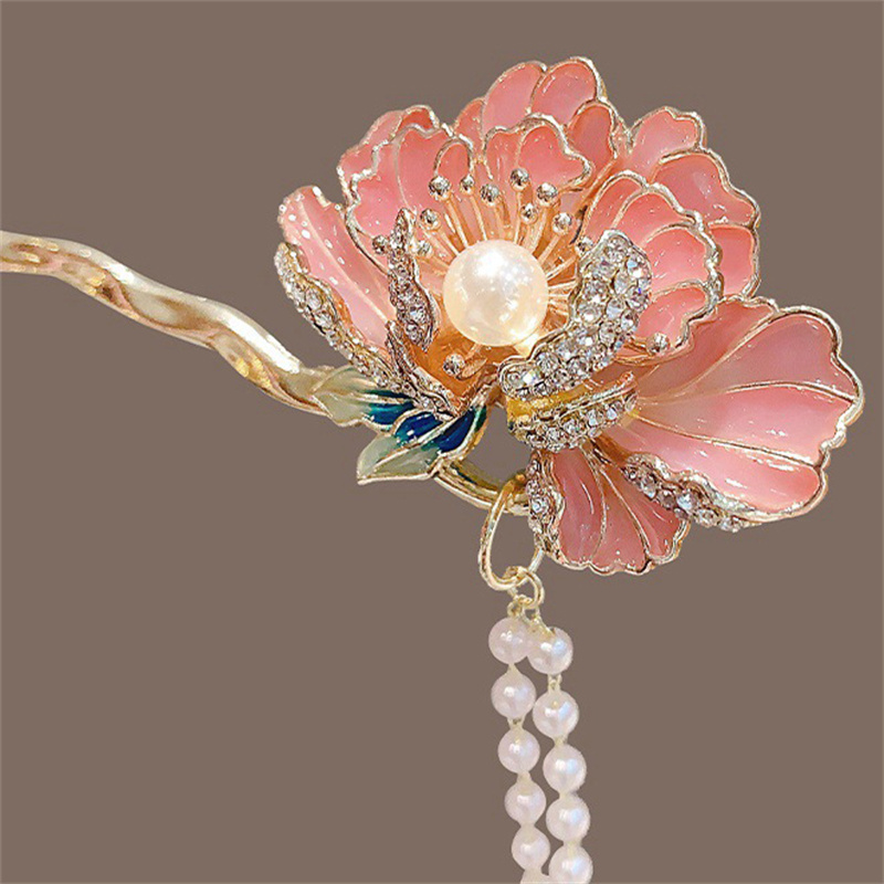 Hanbok Hair Pin - タッセル漢服ヘア箸ヘッドピース U 字型パールフラワーヘアフォークヘアピンヘアアクセサリー中国風ヘアスティックパーティー