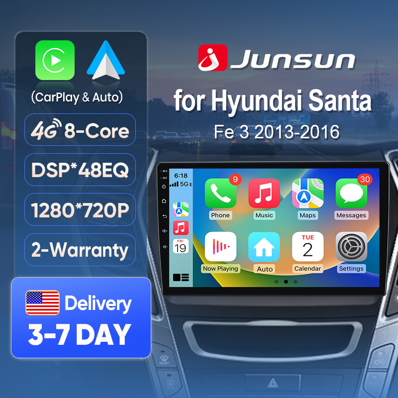 Korean Lifestyle Products - ジュンサンAI音声カーステレオラジオ ワイヤレスCarPlay（Apple、Android Auto対応）ヒュンダイIX45サンタフェ2013-2016用 タッチスクリーンBT GPS