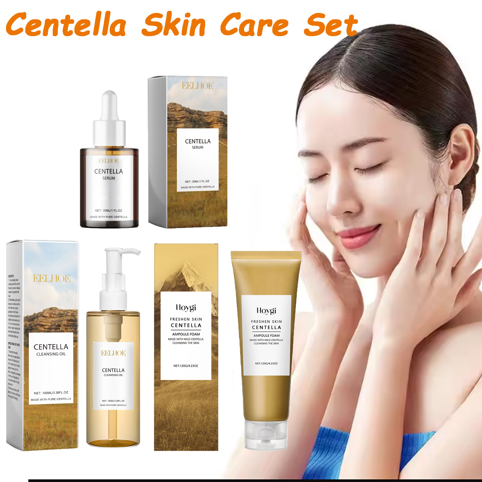 Korean Skincare Routine - ツボクサスキンケアセット ツボクサセラム 洗顔料 クレンジングオイル フェイシャルケアセット 鎮静作用のある爽快な滑らかで輝くフェイスエッセンス