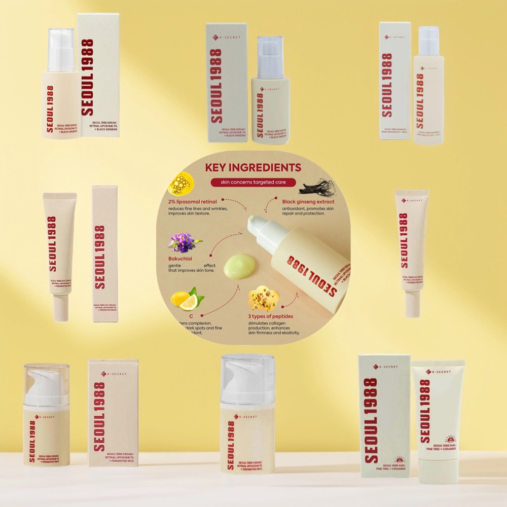 Korean Skincare Routine - 韓国ソウル1988セット レチノールアイクリーム フェイスセラム 2% 黒人参 ナイアシンアミド