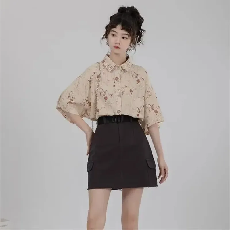 Korean Student Lifestyle - シャツ女性コーデュロイパッチポケットシャツドレッシーカジュアル音楽バーレトロスタイルブラウス大学生若々しい日常生活