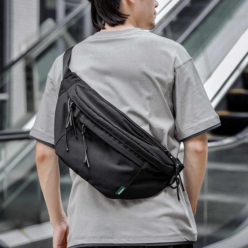 Korean Student Lifestyle - オーバーサイズ防水オックスフォードチェストバッグ、クロスボディバッグ、サイクリングラージジムウエストバッグ、メンズ、