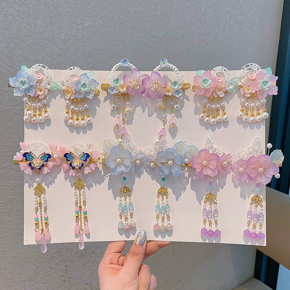 Hanbok Hair Pin - 1 ペア美しい漢服手作りフラワーヘアアクセサリーヘアクリップ子供 Buyao アクセサリー帽子ヘアピンヘアグリップ