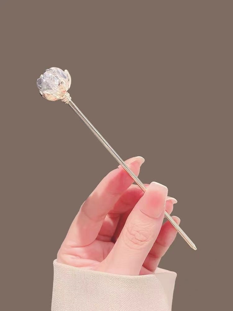Hanbok Hair Pin - 女性用クリスタルロータスヘアピン、古代風、新中国風、シンプルモダンな高級ヘアピン、花形ヘアピン、漢服