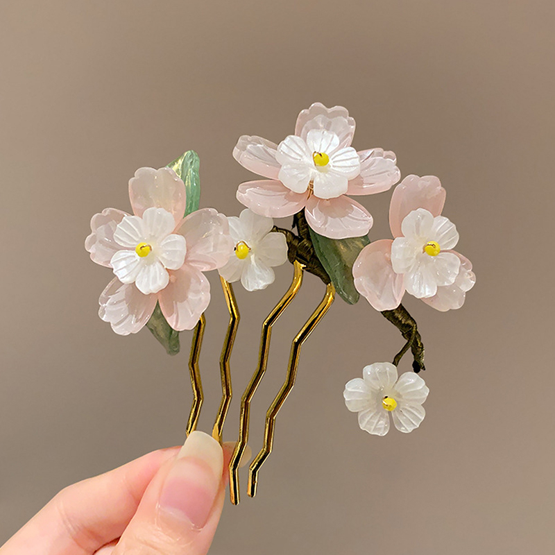 Hanbok Hair Pin - 1Pc 古典的なヘアコーム中国風ヘアスティック U 字型花チャイナヘアピン韓服アクセサリー