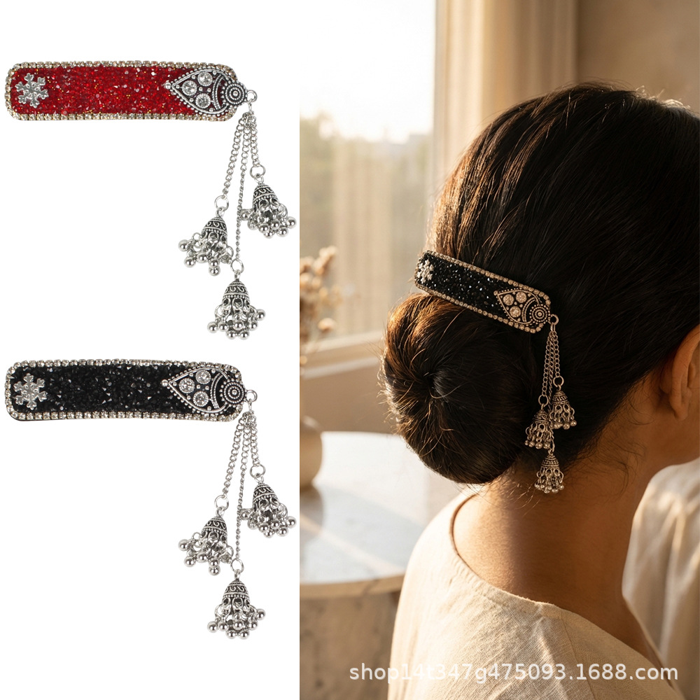 Hanbok Hair Pin - エスニックスタイルタッセルベルヘアピンアンティーク彫刻クリスタルバレッタ伝統舞踊漢服マッチングヘアピース