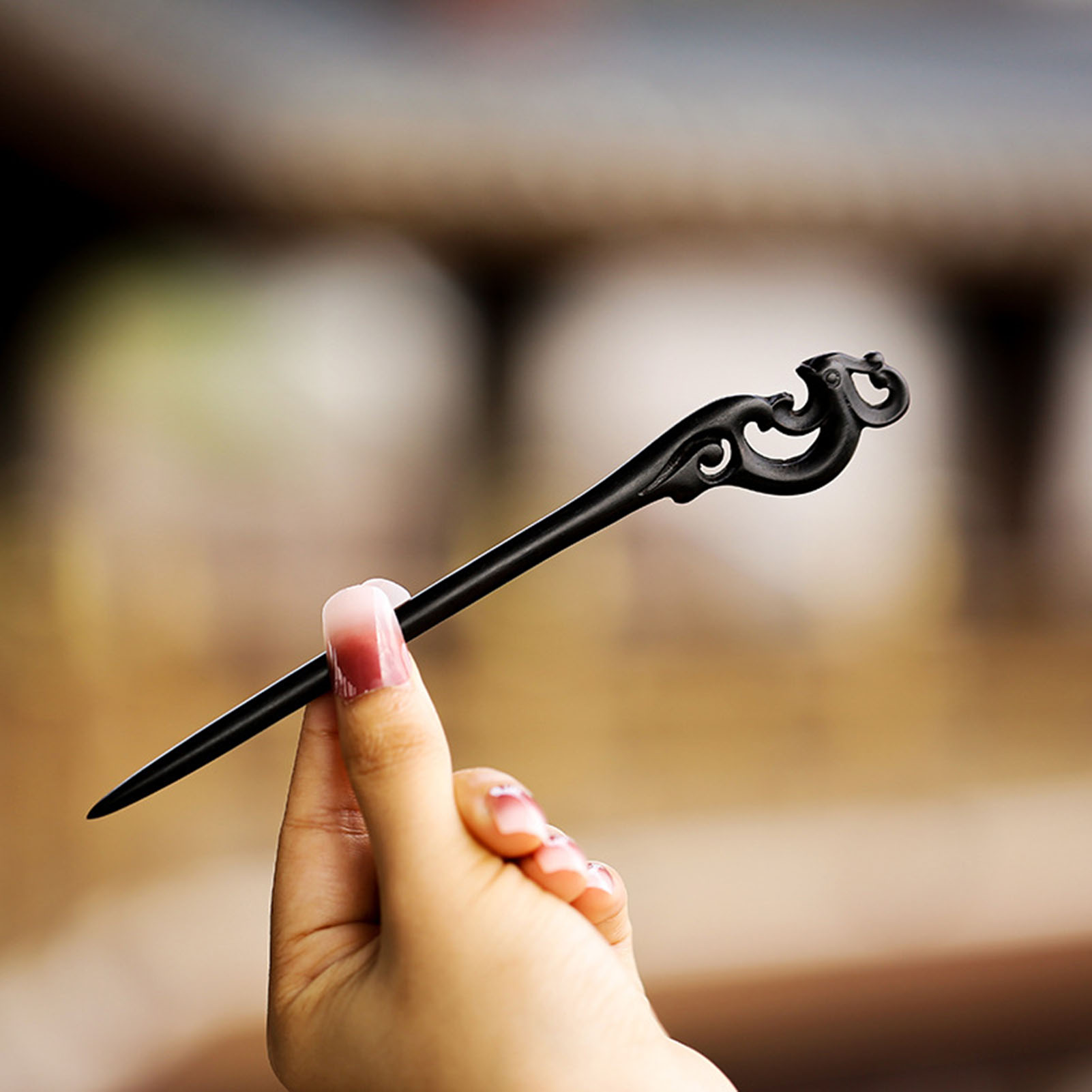 中国風のヘアスティックミニマリスト白檀彫刻花ヘアピンフォーク - Hanbok Hair Pin のレビューと価格