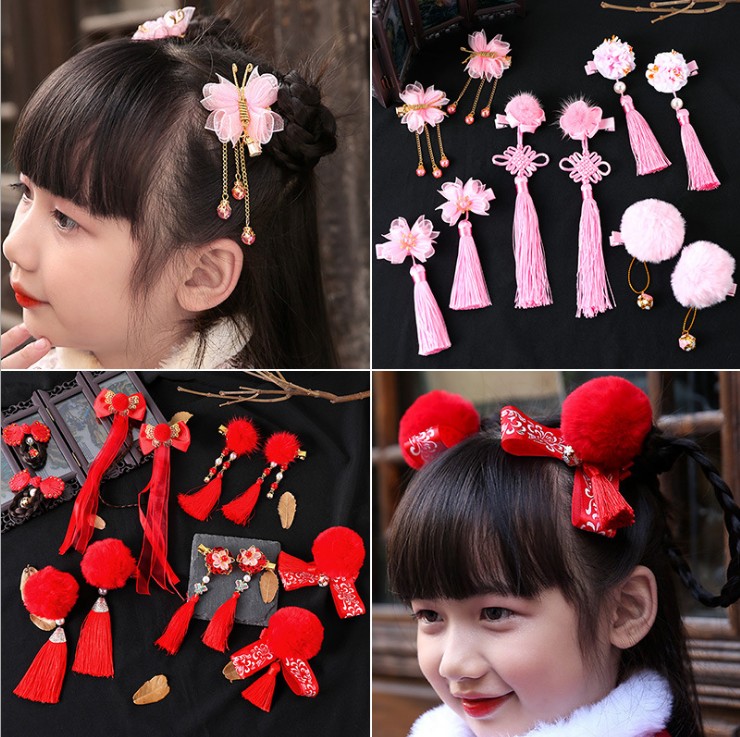 1 ペア中国韓服ヘアアクセサリー赤ピンクの花のヘアピンヴィン - Hanbok Hair Pin のレビューと価格