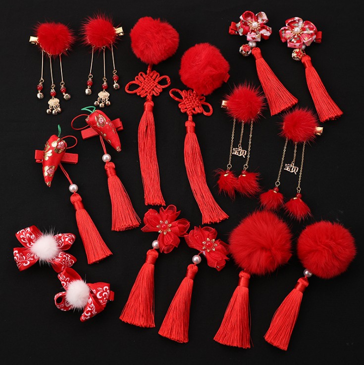 1 ペア中国韓服ヘアアクセサリー赤ピンクの花のヘアピンヴィン - Hanbok Hair Pin のレビューと価格