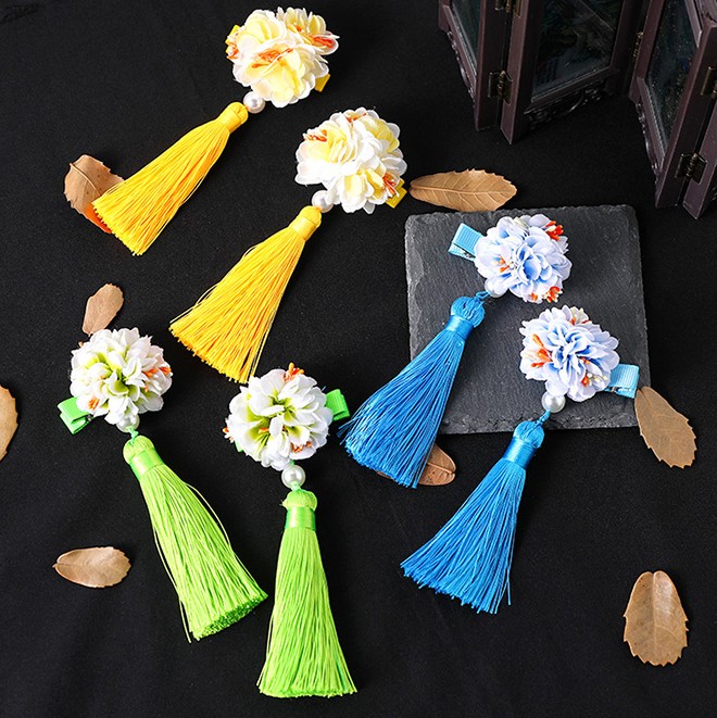 1 ペア中国韓服ヘアアクセサリー赤ピンクの花のヘアピンヴィン - Hanbok Hair Pin のレビューと価格