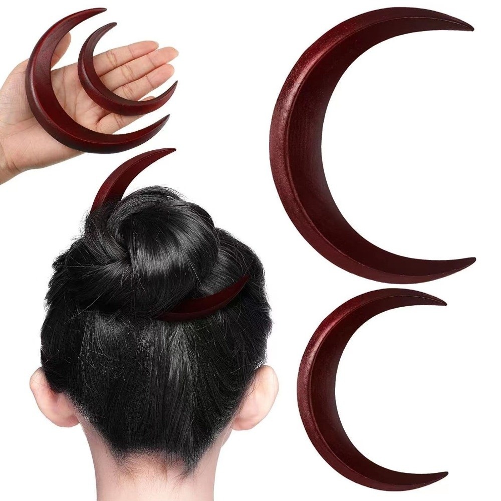 ファッションエレガントな三日月ヘアフォークソリッド漢服木製半 - Hanbok Hair Pin のレビューと価格