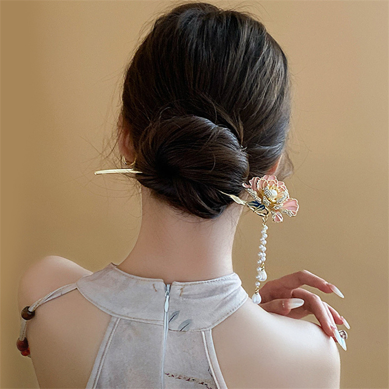 タッセル漢服ヘア箸ヘッドピース U 字型パールフラワーヘアフ - Hanbok Hair Pin のレビューと価格