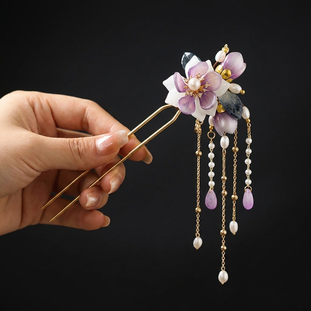 合金 U 字型ヘアピン、蘭の花の装飾付き、滑らかな手磨きアッ - Hanbok Hair Pin のレビューと価格