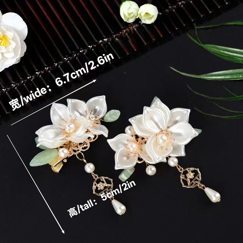 ティーフラワー漢服古代風ヘアアクセサリーセット、タッセルヘア - Hanbok Hair Pin のレビューと価格