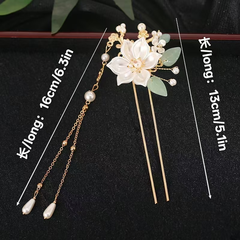 ティーフラワー漢服古代風ヘアアクセサリーセット、タッセルヘア - Hanbok Hair Pin のレビューと価格