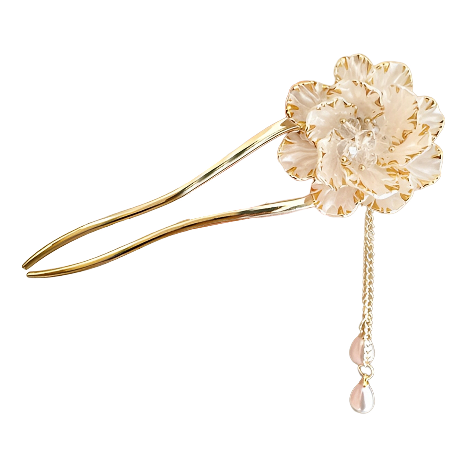 エレガントなヘアスティック牡丹の花のタッセル、チャイナドレス - Hanbok Hair Pin のレビューと価格