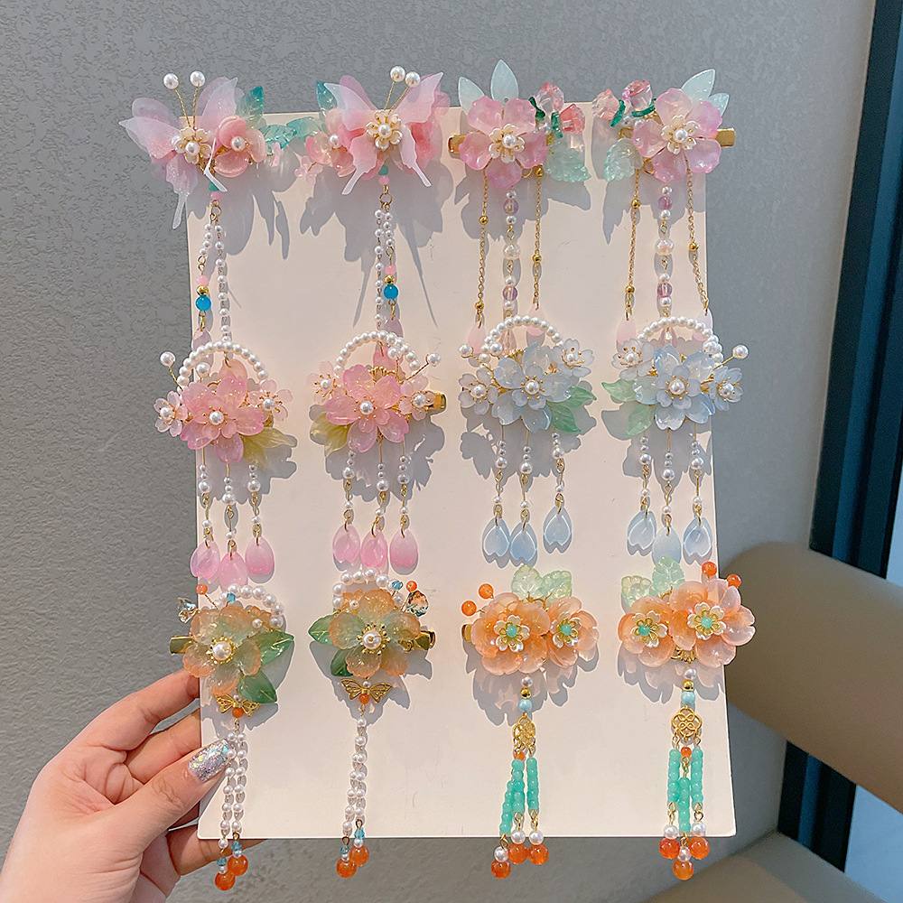 1 ペア美しい漢服手作りフラワーヘアアクセサリーヘアクリップ - Hanbok Hair Pin のレビューと価格