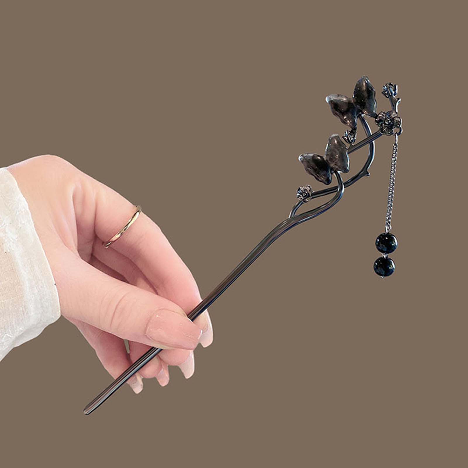 中国風のヘアスティック黒金属ヘアピンクラシックフラワーフリン - Hanbok Hair Pin のレビューと価格