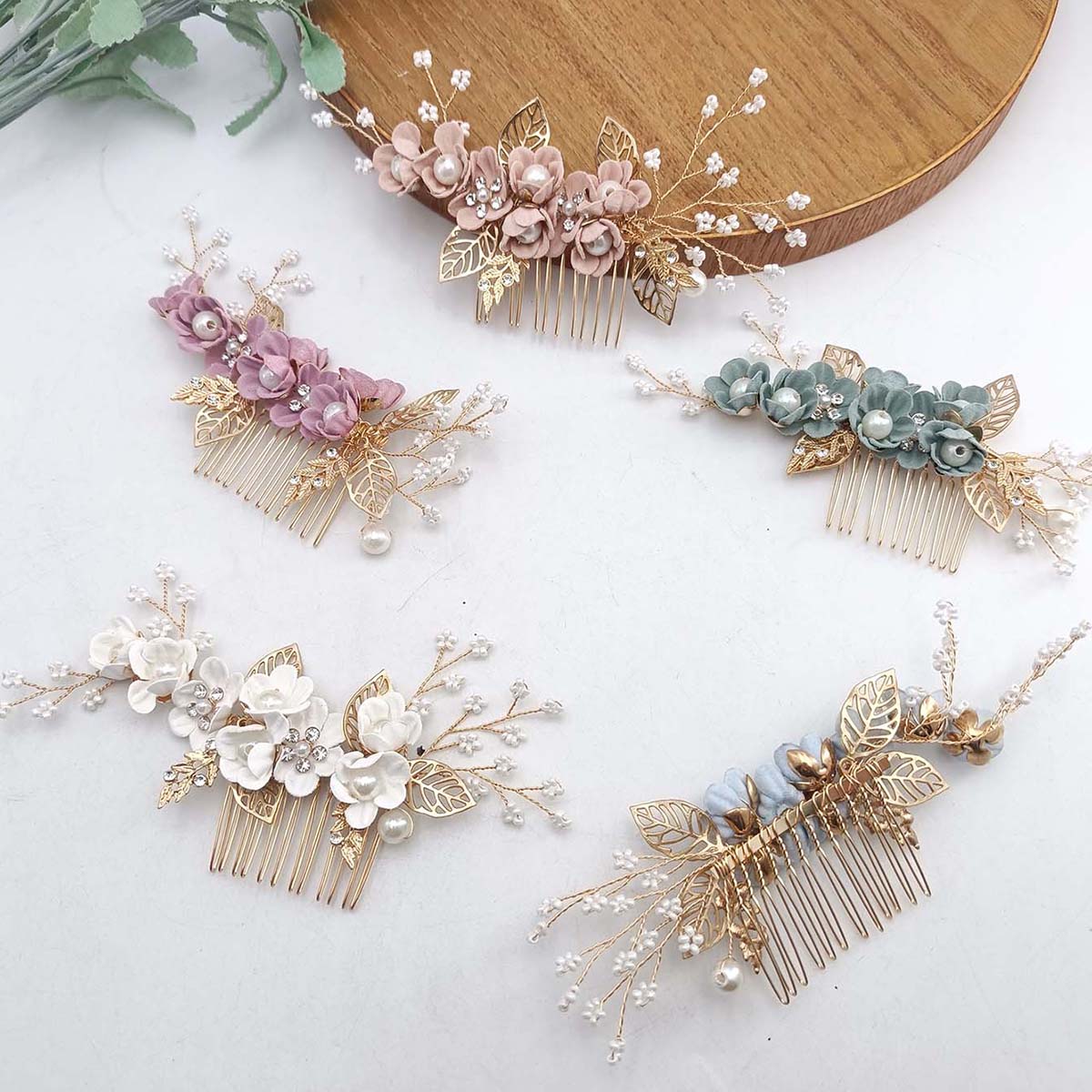 クリスタルパールヘアコームクリップピン合金リーフヘアコーム手 - Hanbok Hair Pin のレビューと価格