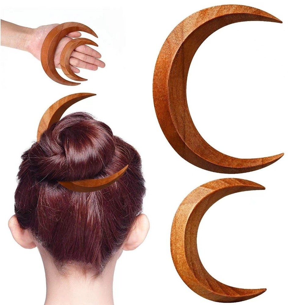 エレガントな三日月ヘアフォーク手彫り漢服木製半月ヘアピンソリ - Hanbok Hair Pin のレビューと価格