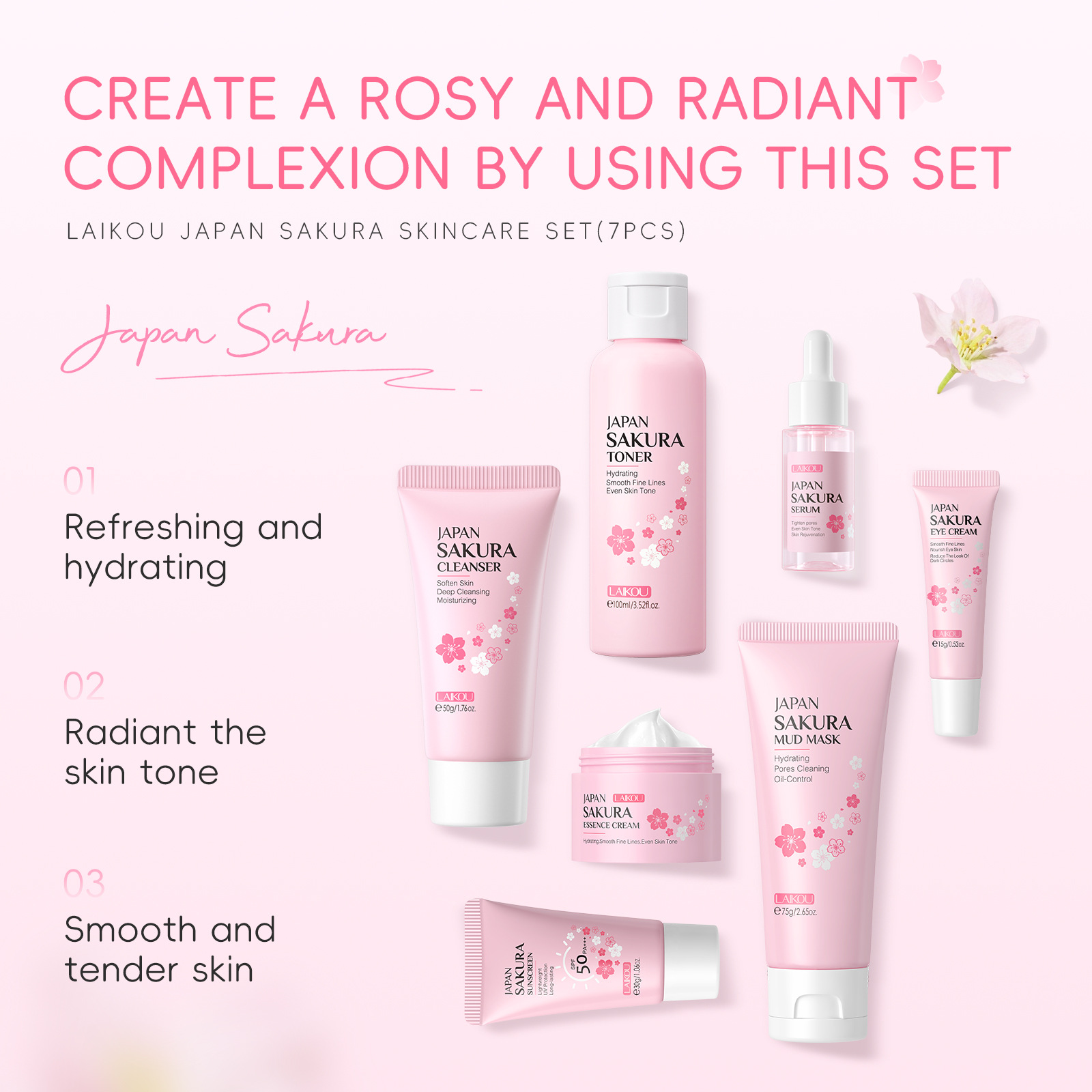 韓国桜スキンケアセット 保湿 潤い 毛穴洗浄 日焼け止め 保 - Korean Skincare Routine のレビューと価格