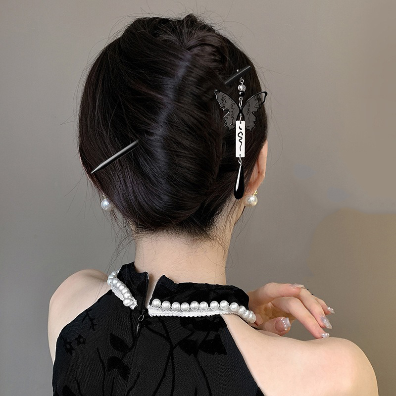 1pc 中国古代スタイル水墨画木製ヘアピンハイエンドタッセル - Hanbok Hair Pin のレビューと価格