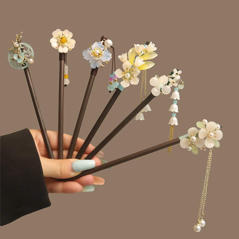 花タッセルパールヘアスティック木製ヘアフォークヘアピン中国風 - Hanbok Hair Pin のレビューと価格