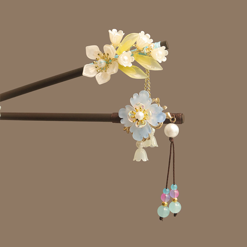 花タッセルパールヘアスティック木製ヘアフォークヘアピン中国風 - Hanbok Hair Pin のレビューと価格