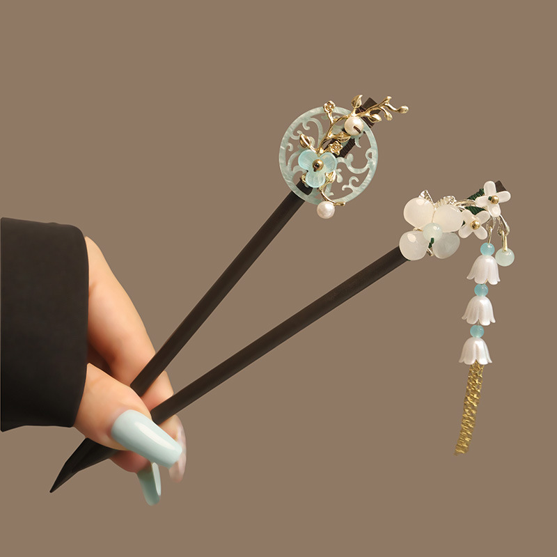 花タッセルパールヘアスティック木製ヘアフォークヘアピン中国風 - Hanbok Hair Pin のレビューと価格